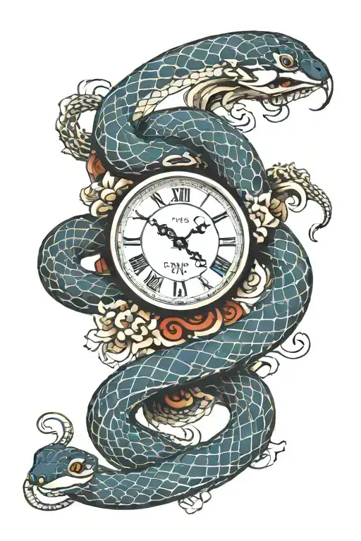 birth clock snake slithering tattoo design idea