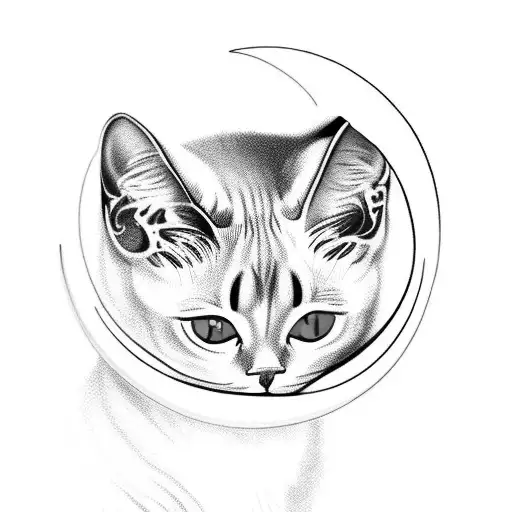 A white siamese cat and a black scottish fold cat with Moon tattoo design idea