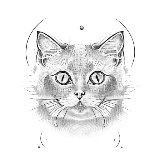 A white siamese cat and a black scottish fold cat with Moon tattoo design idea