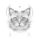 A white siamese cat and a black scottish fold cat with Moon tattoo design idea