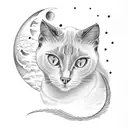 A white siamese cat and a black scottish fold cat with Moon tattoo design idea