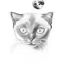 A white siamese cat and a black scottish fold cat with Moon tattoo design idea