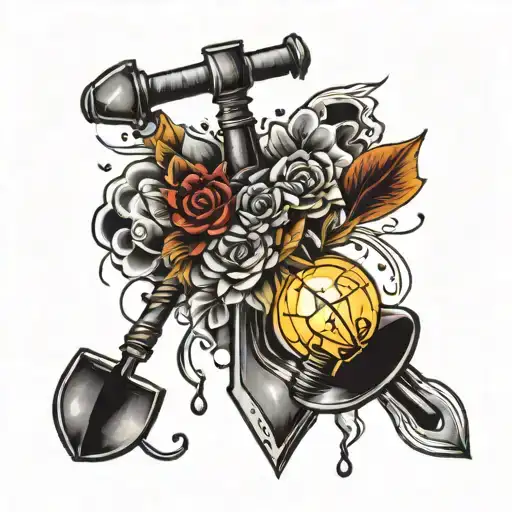 shovel and light bulb  tattoo design idea