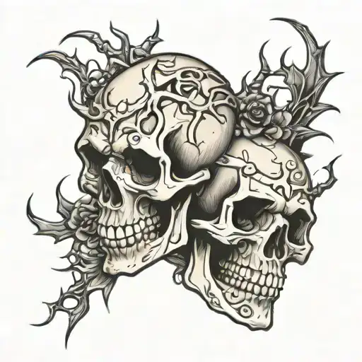 skulls with thorns around it  tattoo design idea