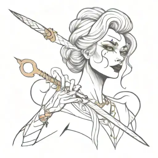 snake dagger clown woman tattoo design idea