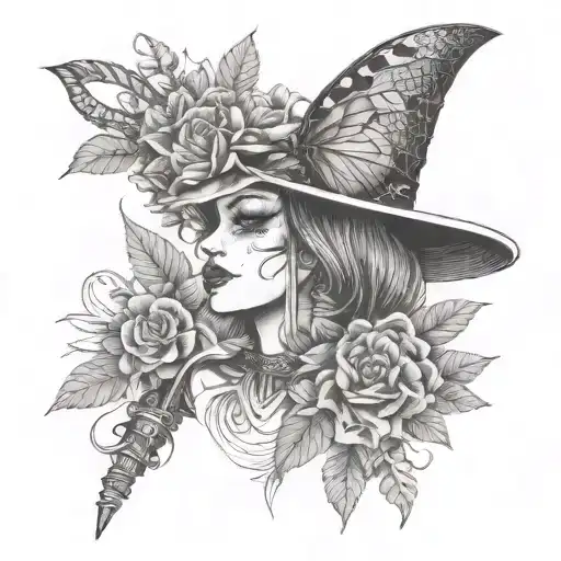 snake dagger clown woman tattoo design idea