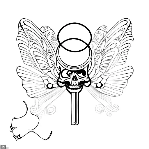 skeleton key with butterfly wings tattoo design idea