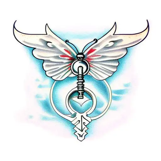 skeleton key with butterfly wings tattoo design idea