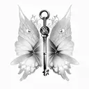 skeleton key with butterfly wings tattoo design idea