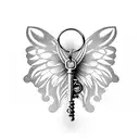 skeleton key with butterfly wings tattoo design idea