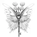 skeleton key with butterfly wings tattoo design idea