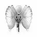 skeleton key with butterfly wings tattoo design idea
