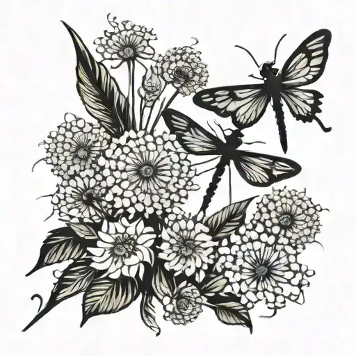 dandelion blowing  and dragonflies tattoo design idea