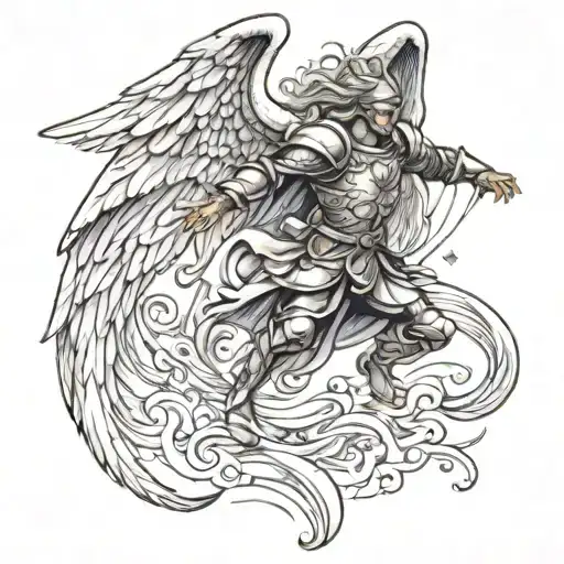 Angel knight flying tattoo design idea