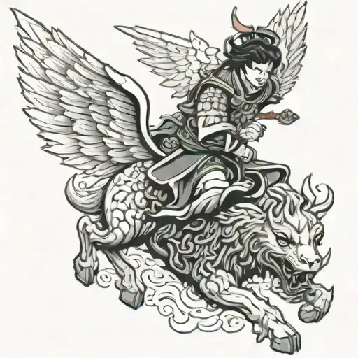 Angel knight flying tattoo design idea