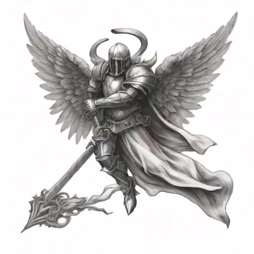 Angel knight flying tattoo design idea