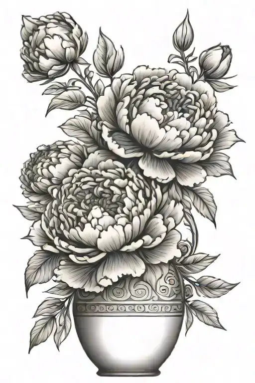 Peony in vase greek tattoo design idea
