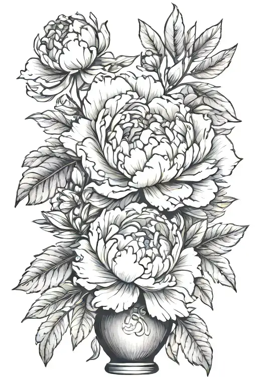 big peony in vase greek tattoo design idea