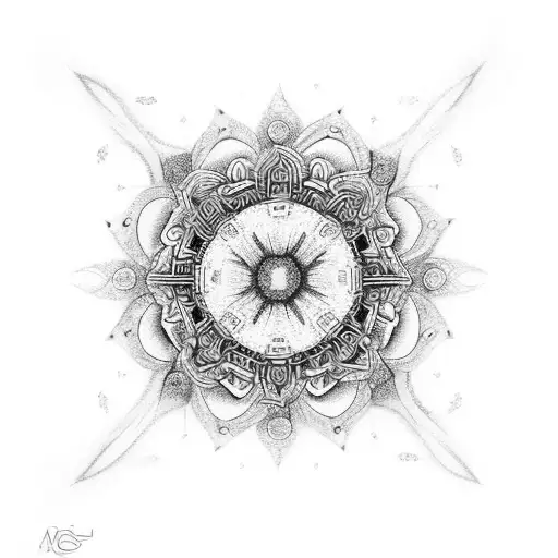 A mandala made of various art tools like paintbrushes, pencils, and pens tattoo design idea