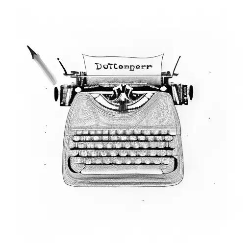 A typewriter with abstract drawings coming out of the paper tattoo design idea