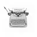 A typewriter with abstract drawings coming out of the paper tattoo design idea