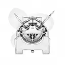 A typewriter with abstract drawings coming out of the paper tattoo design idea