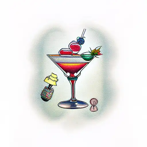 cocktail glass tattoo design idea