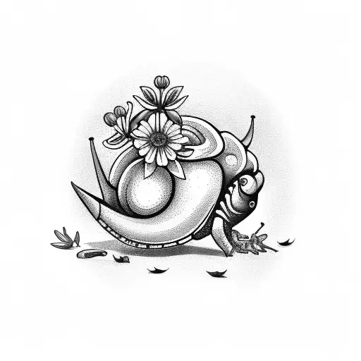 giant African land snail with flowers and butterflies  tattoo design idea
