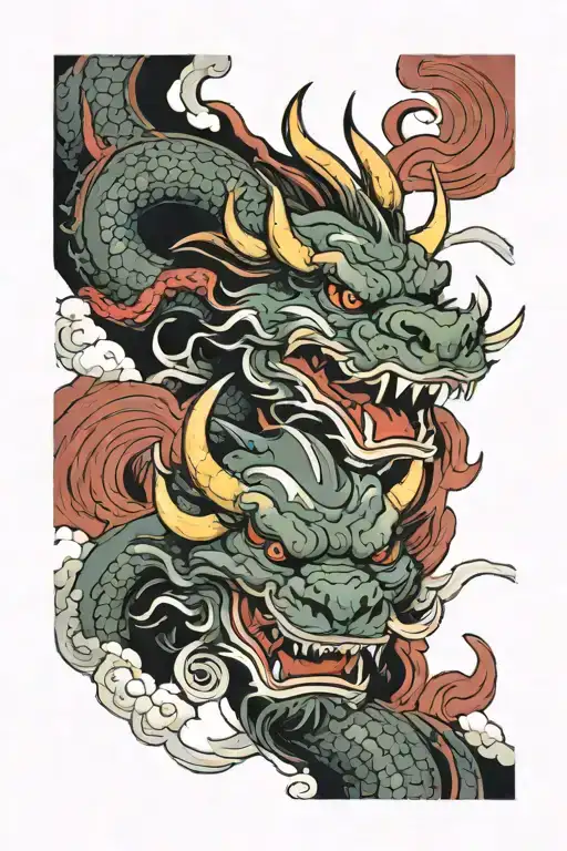 clouds dragon and demon oni tattoo design idea
