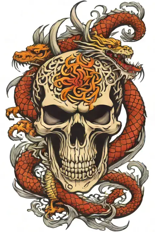 japanese skull dragon intertwined tattoo design idea