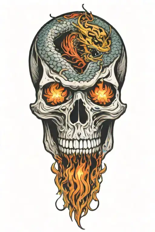 skull dragon breathing fire tattoo design idea