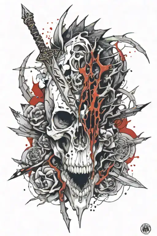 dragon skull shin tattoo with sword embedded tattoo design idea