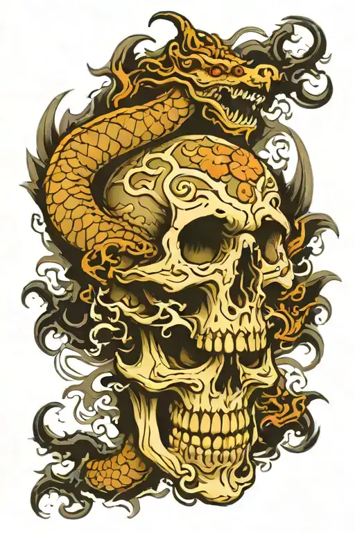 japanese skulls with dragon tattoo design idea