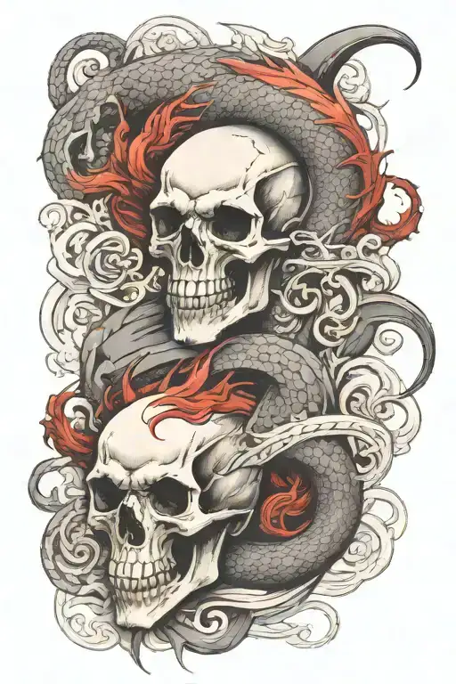 dragon Skull leg sleeve with sword embedded tattoo design idea