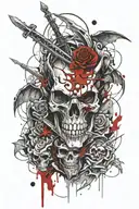 dragon skull shin tattoo with sword embedded tattoo design idea