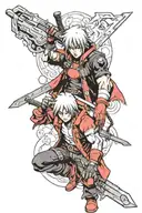 Dante devil may cry + itachi + deadpool full color tattoo design idea