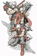 Dante devil may cry + itachi + deadpool full color tattoo design idea