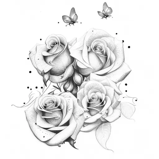 rose et papillon tattoo design idea