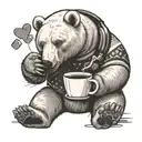 A polar bear enjoying a cup of coffee while listening to music on headphones tattoo design idea