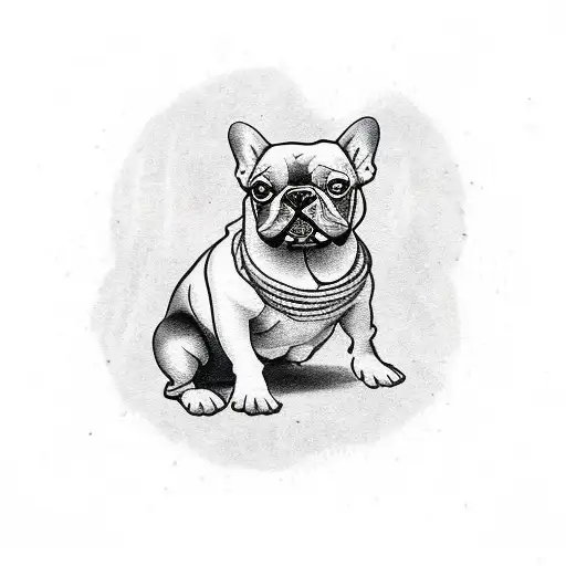french bulldog black with white breast tattoo design idea