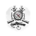 guns,clocks, ski mask, roman numbers, sleeve tatto tattoo design idea