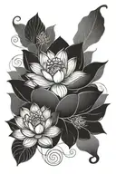 we have three elements for tattoo design inspired . godes lakshmi . lotus flower . happeness pls give me a combination  tattoo design idea