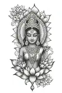 lakshmi ji lotus and smile wide composition tattoo design idea