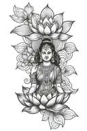 lakshmi ji lotus and smile wide composition tattoo design idea
