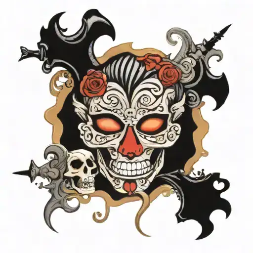 text "el grotto" drama faces tattoo design idea