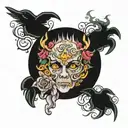 text "el grotto" drama faces tattoo design idea