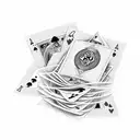 A stack of cash with playing cards and dice intertwined, symbolizing the thrill of gambling and making money tattoo design idea