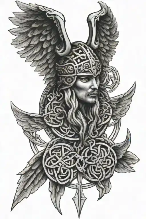 viking knot with valkyrie wings tattoo design idea