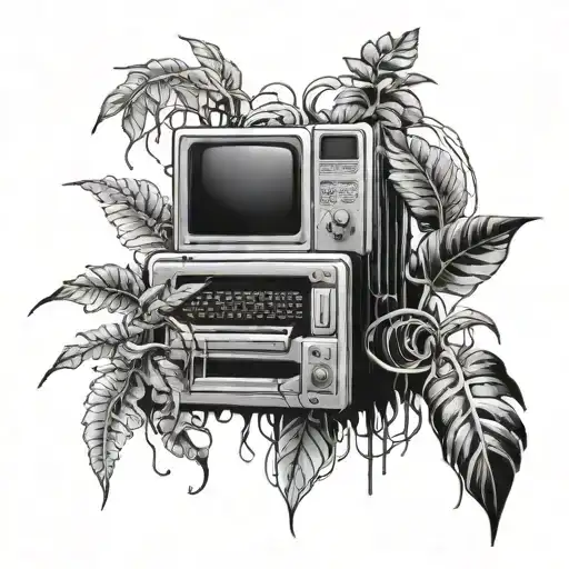 A tattoo of a computer hacker symbolically represented as a plant growing from a digital landscape inspired by One Piece tattoo design idea