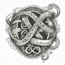 infinity tattoo with names Grecia, Maximiliano and Sebastian written on it.   tattoo design idea